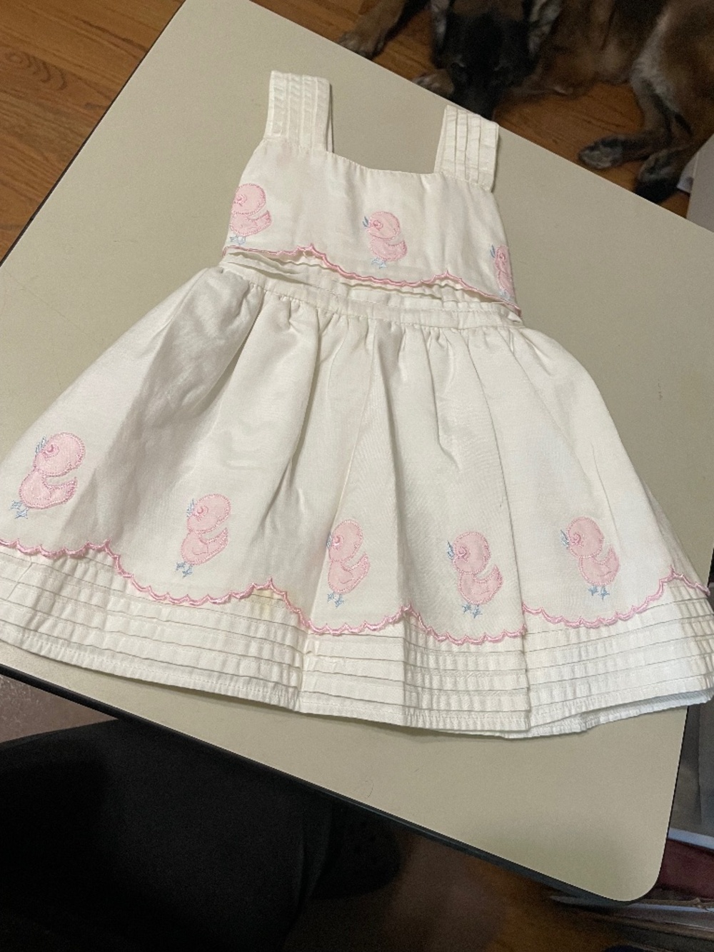 Infant Dress with appliquéd Ducks - layered yoke & skirt
